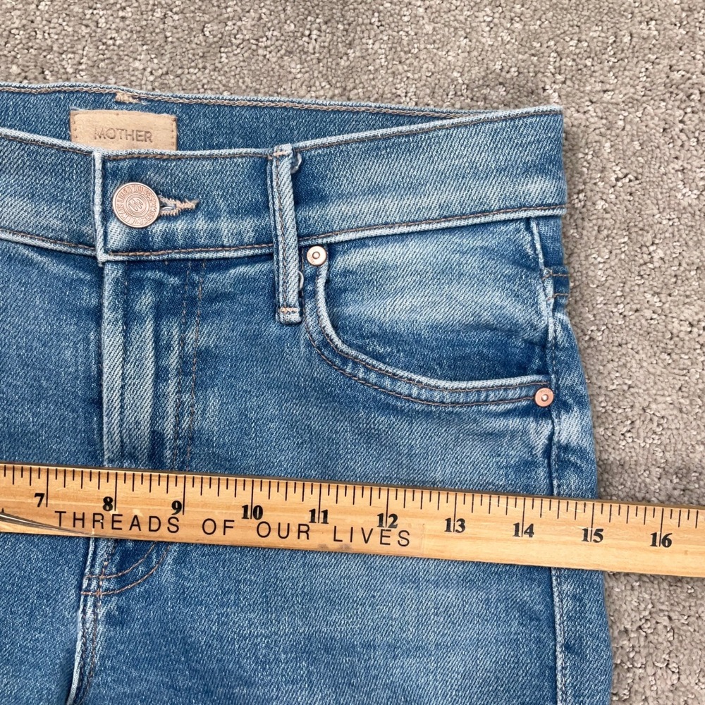 MOTHER Lil Outsider Sneak Jeans Girls 24 Blue Straight High Rise USA - Picture 9 of 15